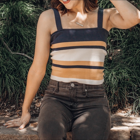 NEW // Striped Crop Top - Mustard/Navy - Picture 4 of 7